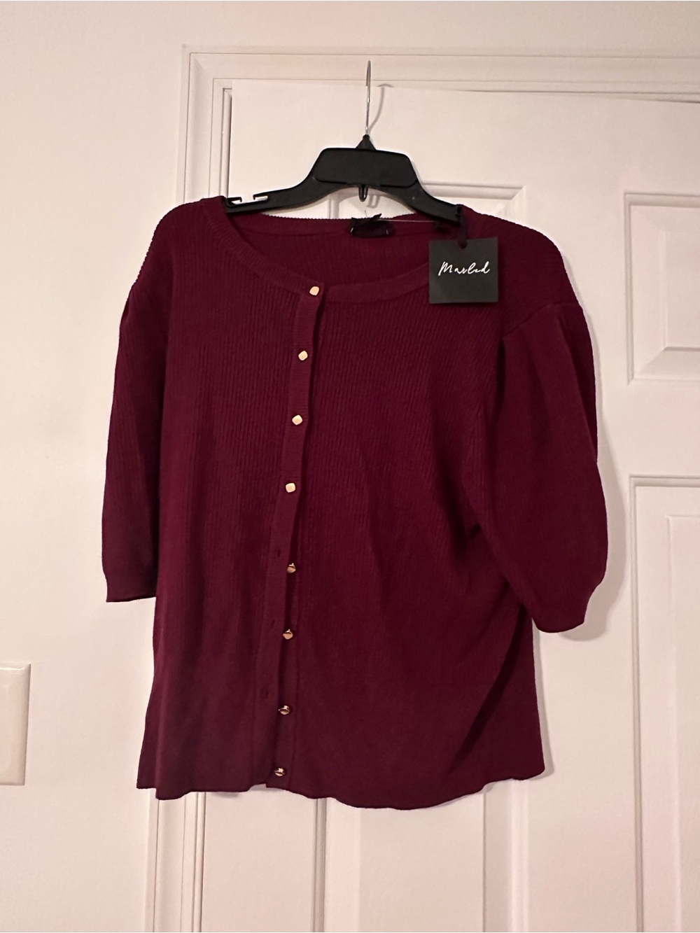 Marled Wine Button-Front Knit Cardigan